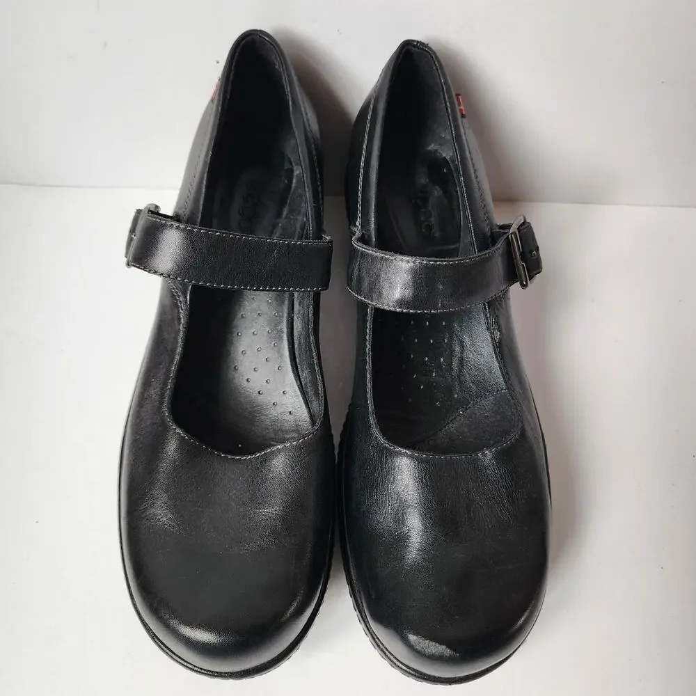 ECCO Shoes Womens Size 37 EU 6.5 US Clogs Mary Jane Wedge Black Leather Buckle - Picture 6 of 11